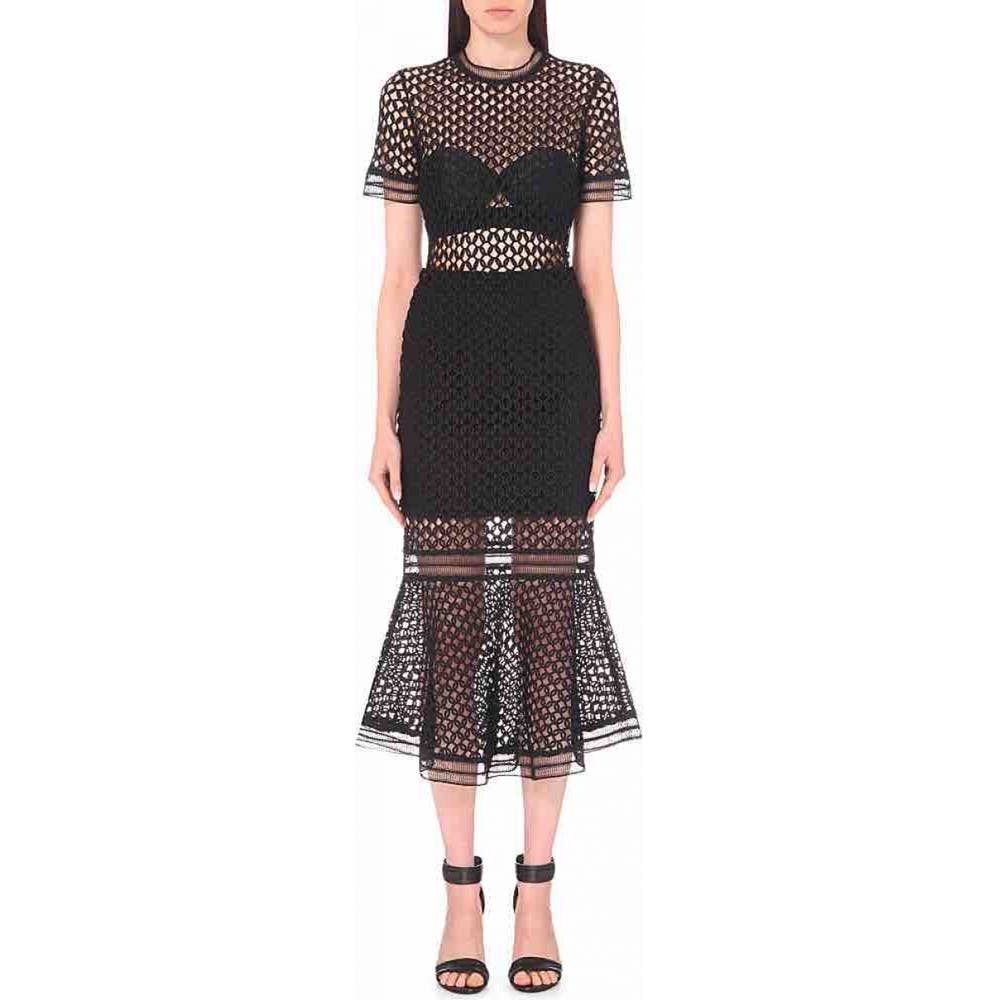 Self-Portrait Black Crochet Midi Dress